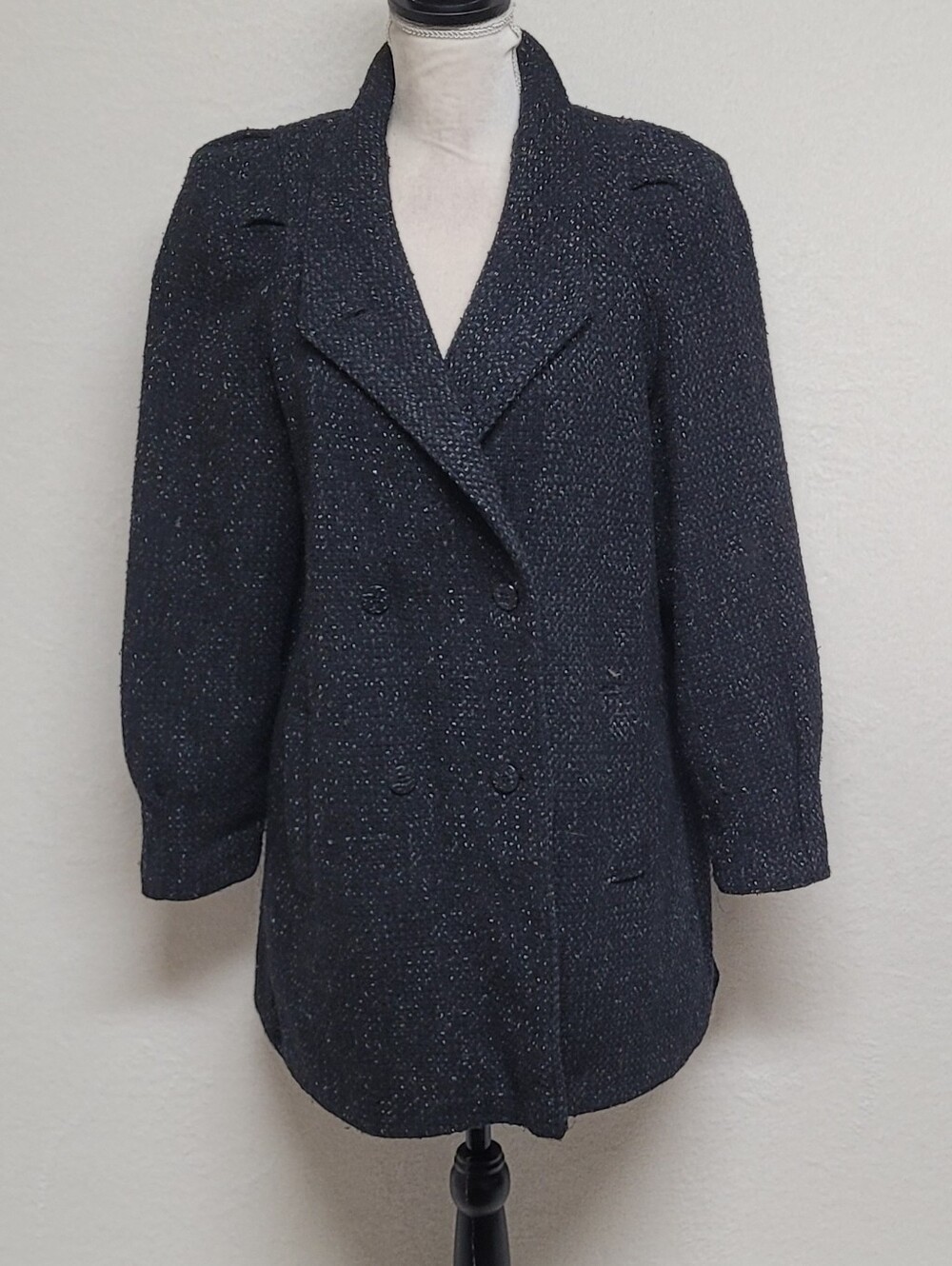 70s Vintage Weatherwise by Micki Black White Speckled Wool Tweed Overcoat 16 - Picture 2 of 14